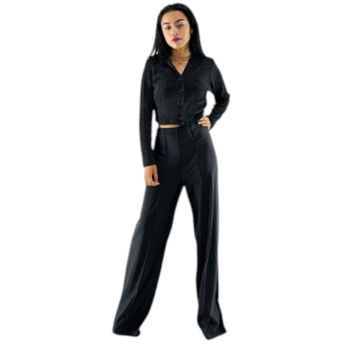 Conjunto casual con brillo sutil que estiliza sin esfuerzo