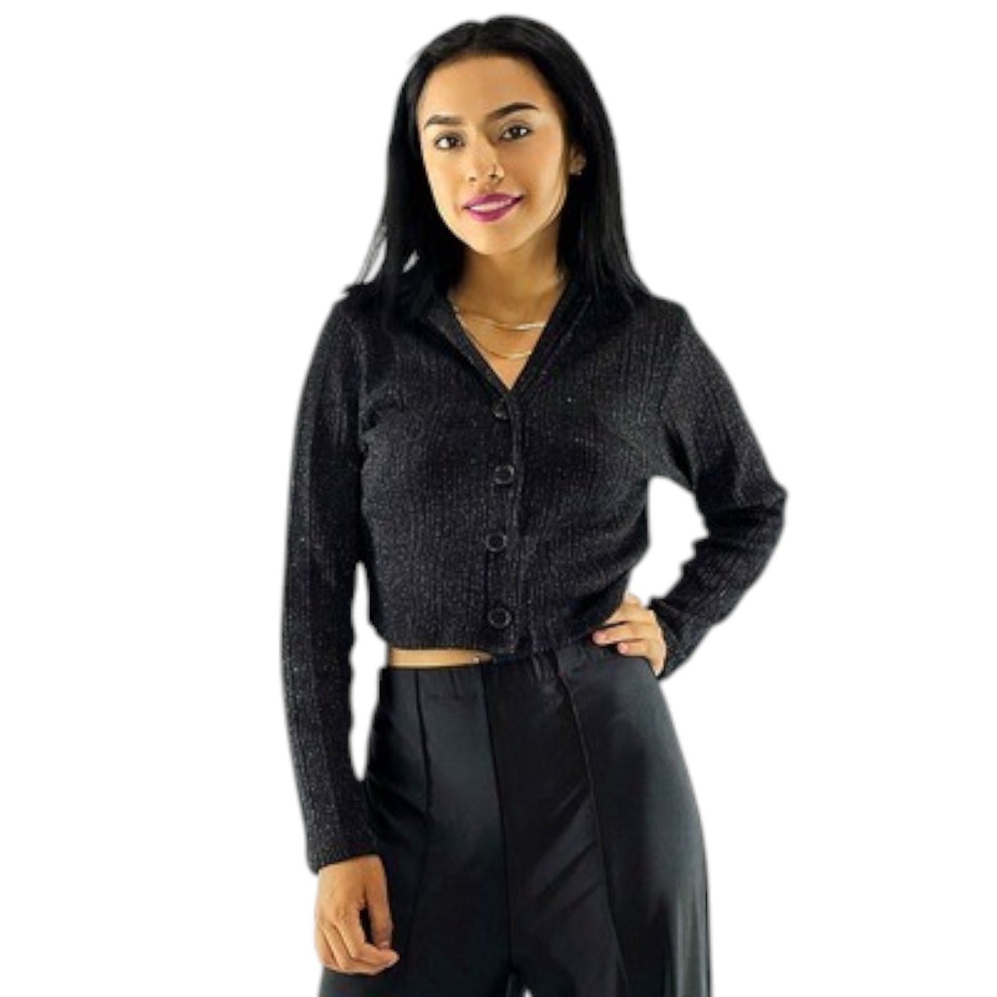 Conjunto casual con brillo sutil que estiliza sin esfuerzo