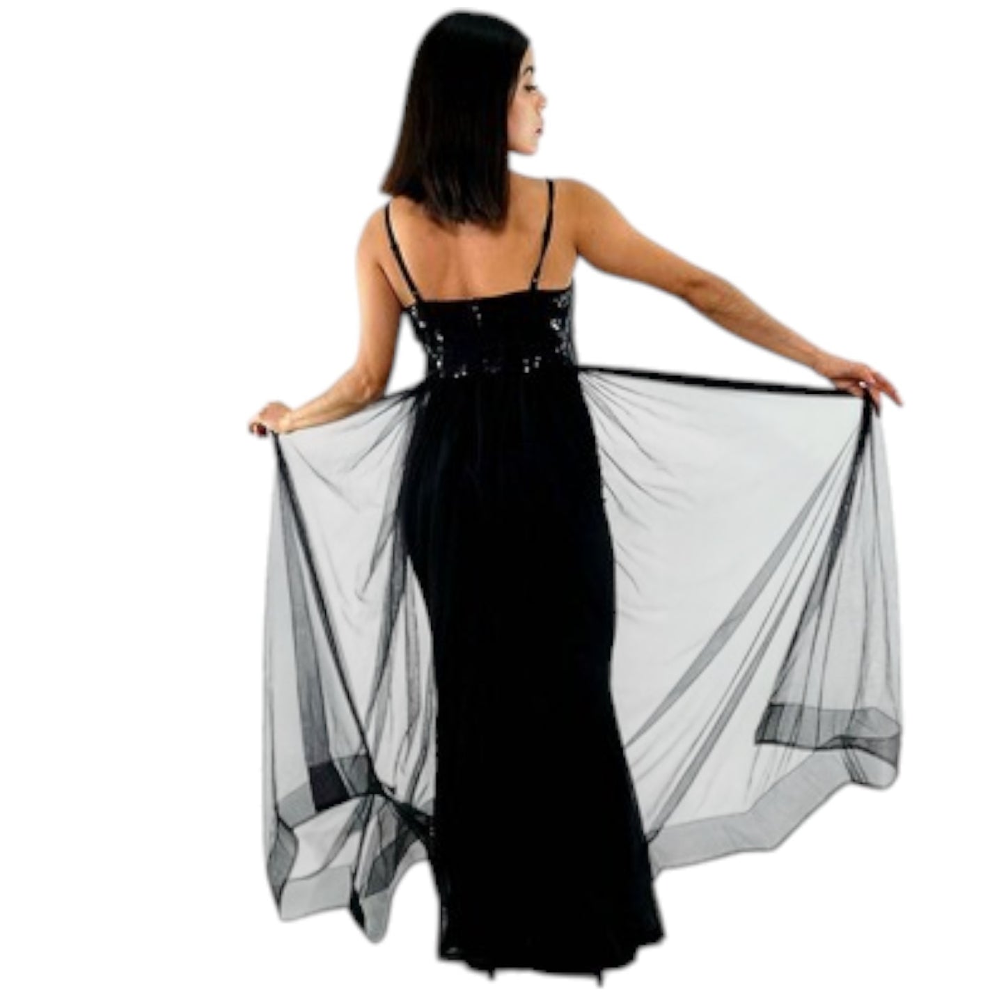 Vestido largo con escote corazón y caída de tul que realza tu elegancia