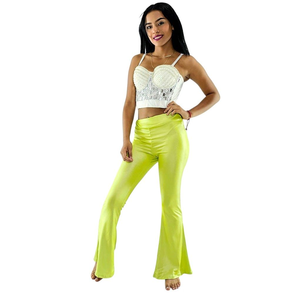 Pantalón acampanado satinado con brillo que potencia tu energía visual