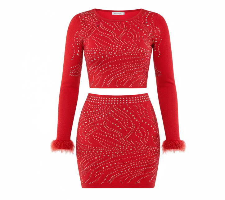 Conjunto falda y blusa con cristales que resalta tu brillo personal