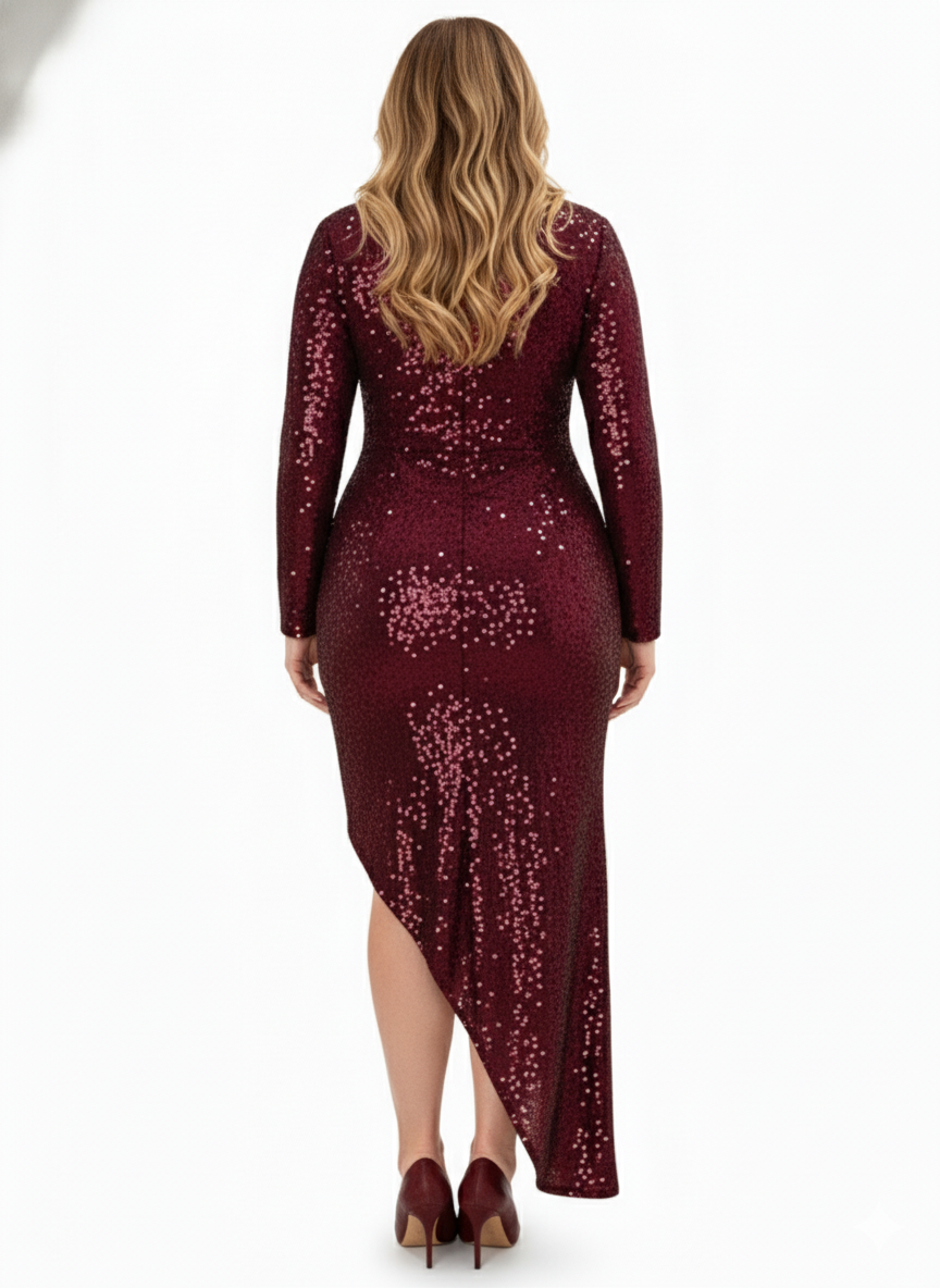Vestido largo de lentejuelas con escote que celebra tus curvas con glamour