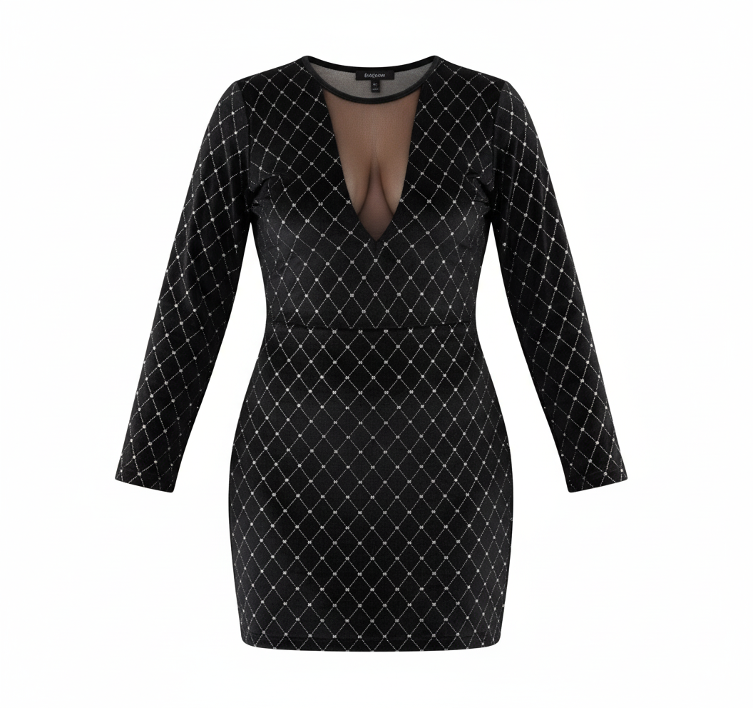 Vestido corto con transparencias y brillo que potencia tu sensualidad
