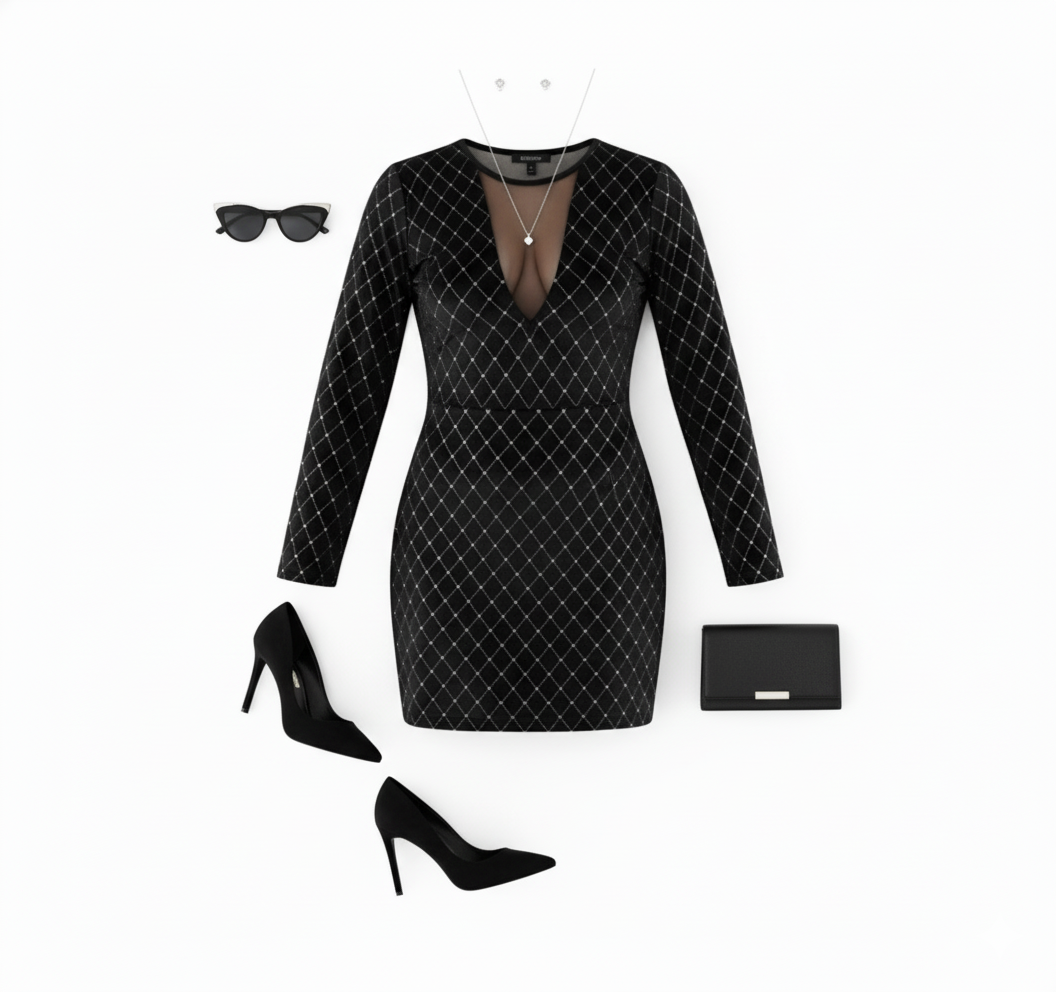 Vestido corto con transparencias y brillo que potencia tu sensualidad