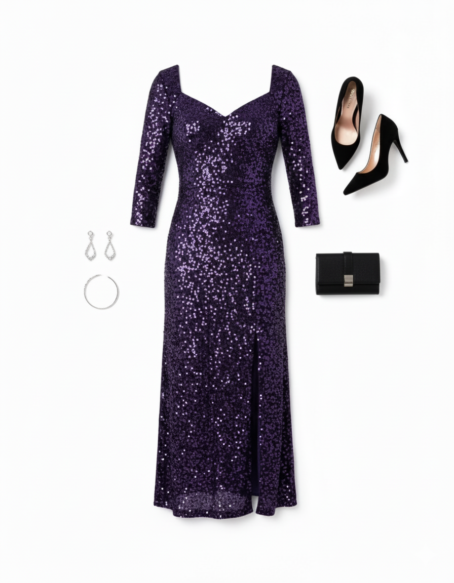 Vestido largo de lentejuelas con escote corazón y abertura que roba miradas