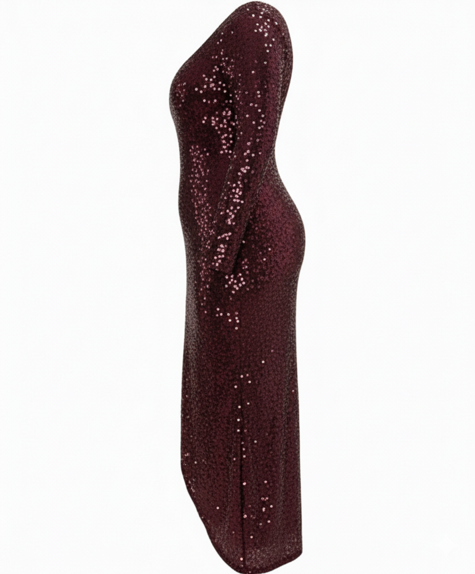 Vestido largo de lentejuelas con escote que celebra tus curvas con glamour