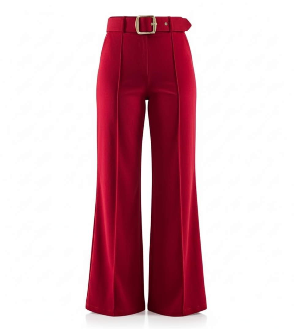 Pantalón acampanado con cinturón que estiliza y realza tu presencia