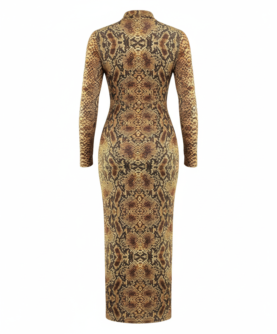 Vestido largo animal print con silueta que estiliza sin esfuerzo
