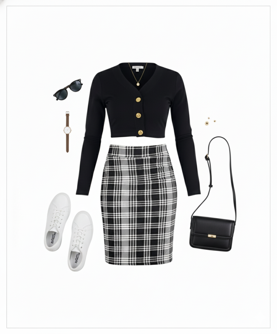 Conjunto de falda ¾ y blusa que resalta tu cintura con elegancia casual