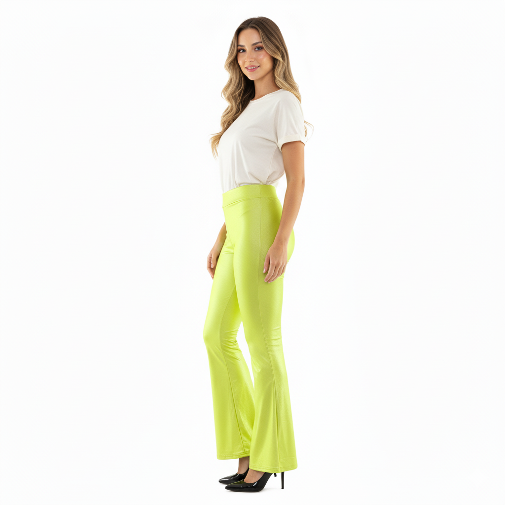 Pantalón acampanado satinado con brillo que potencia tu energía visual