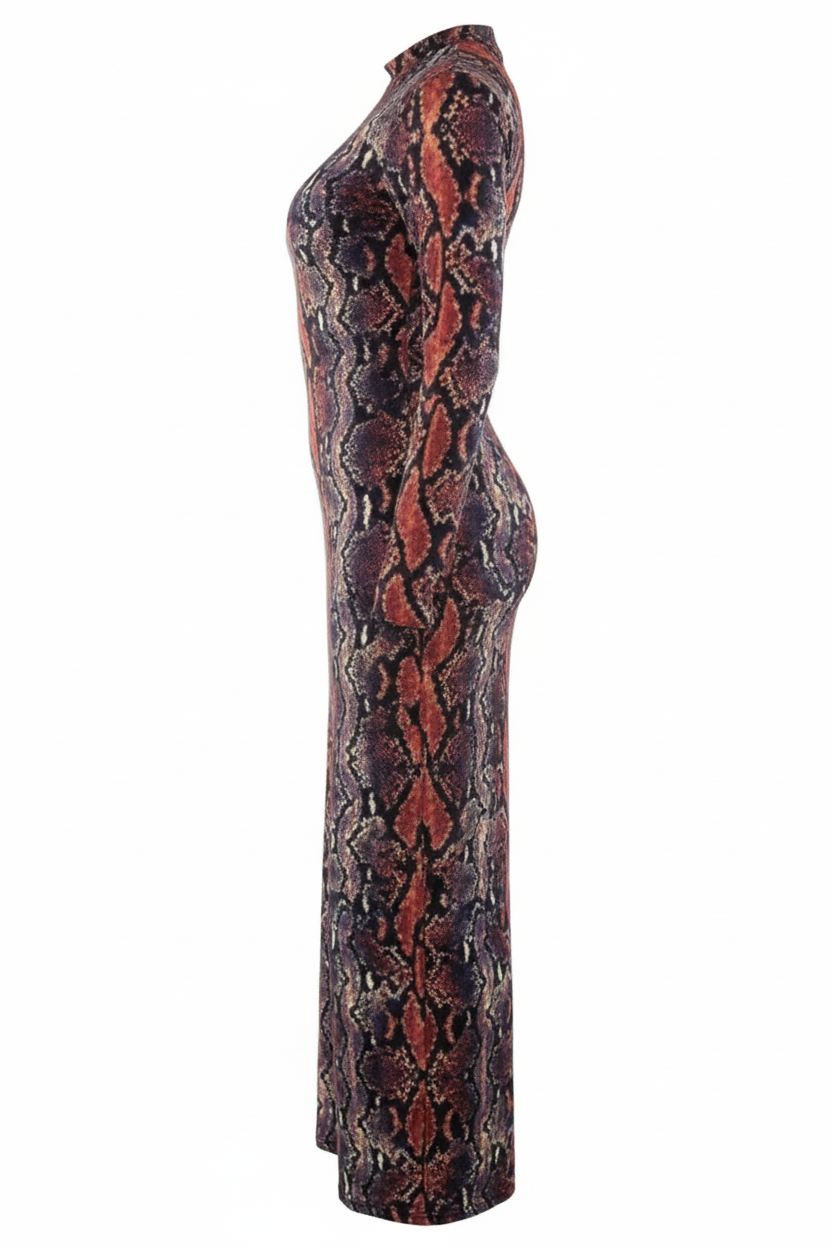Vestido largo animal print con silueta que estiliza sin esfuerzo