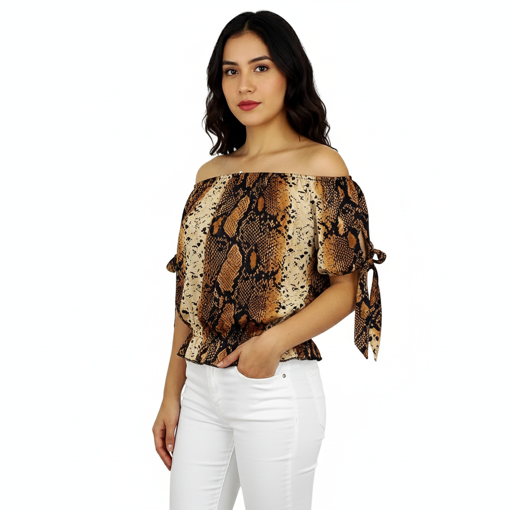 Blusa sin hombros con vuelo que resalta tu lado salvaje