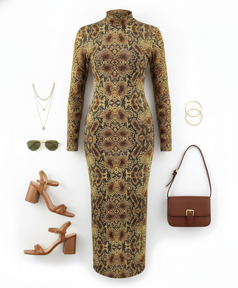 Vestido largo animal print con silueta que estiliza sin esfuerzo