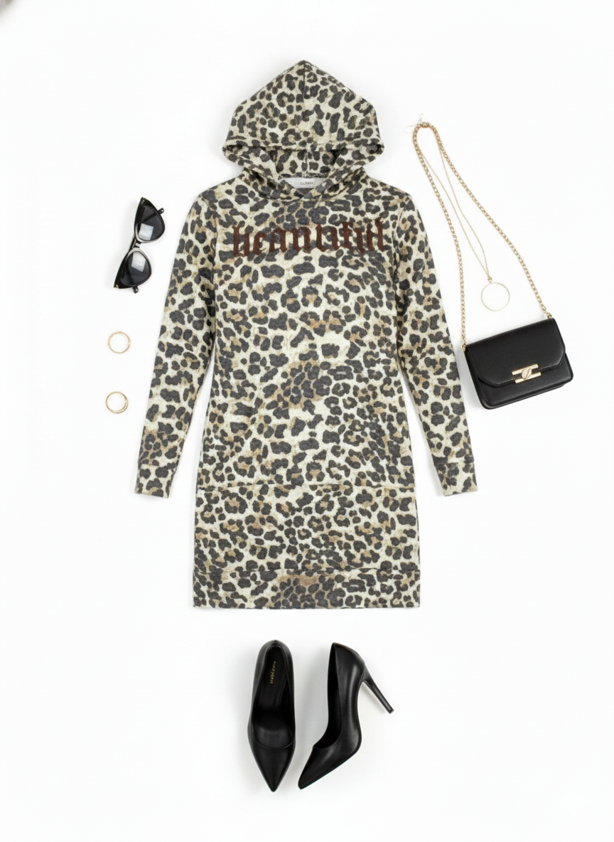 Minivestido con gorro y estampado felino que enmarca tu actitud salvaje