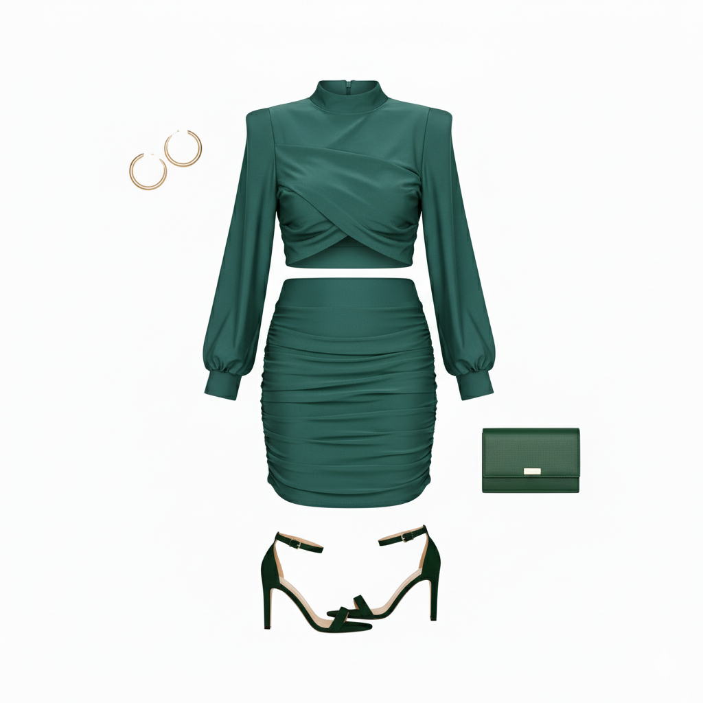 Conjunto con minifalda y blusa de manga larga