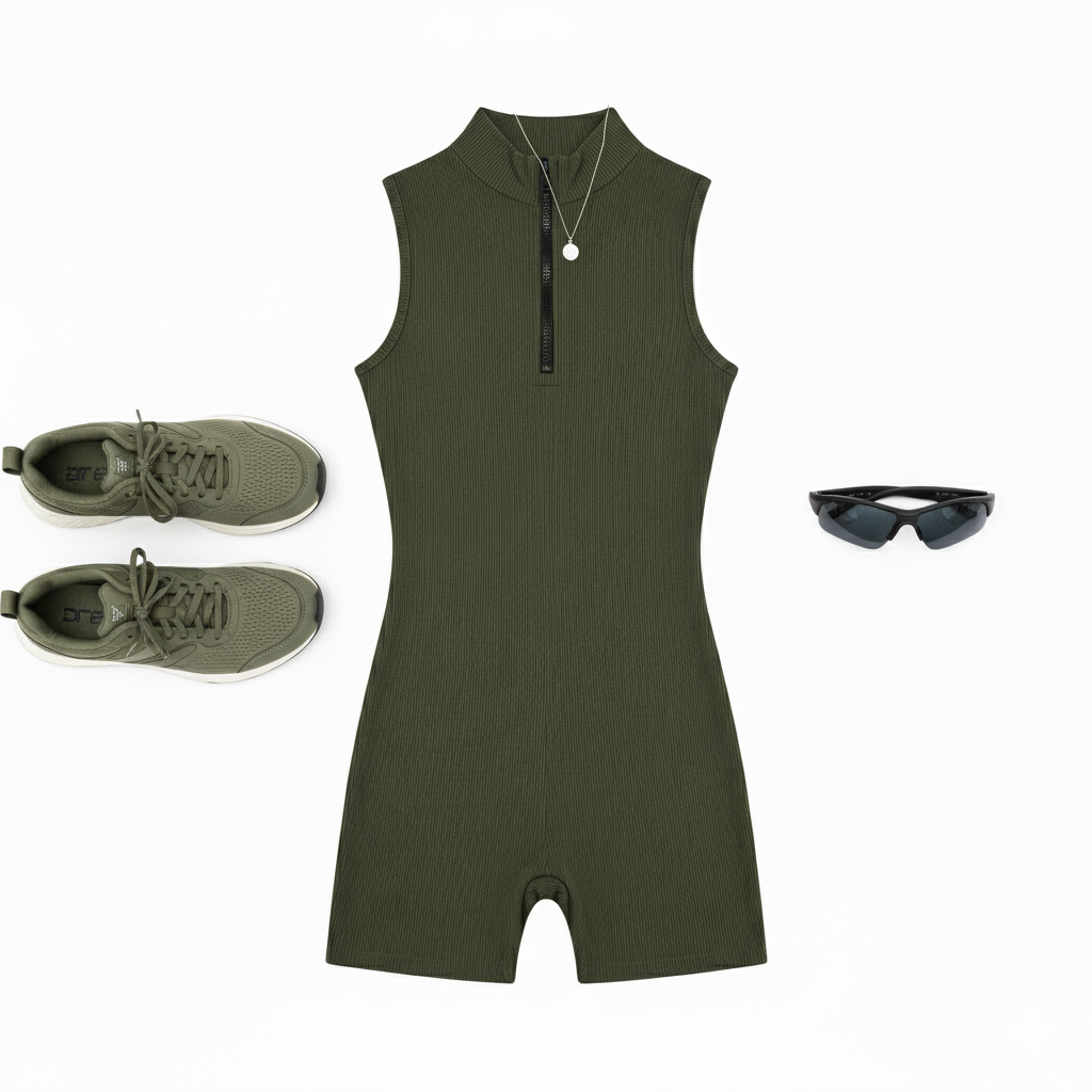 Enterizo corto con cuello alto y cremallera que potencia tu figura