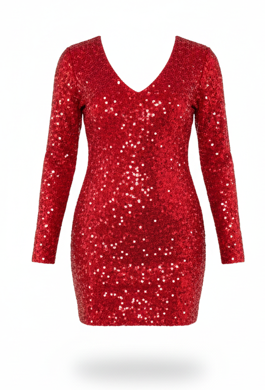 Vestido corto de lentejuelas con escote en V que enmarca tu figura con actitud deslumbrante