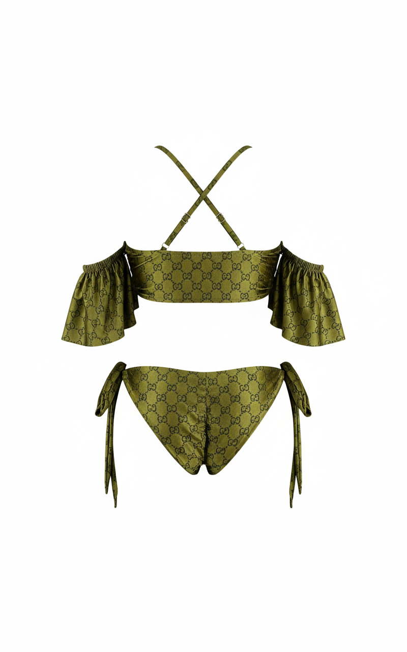Bikini de dos piezas con top corrido y tiras cruzadas que abraza tus curvas con actitud y estilo