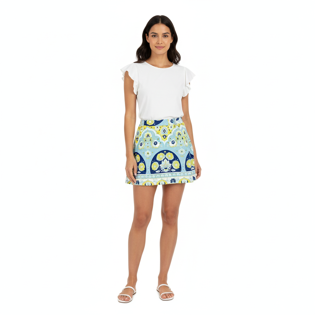 Minifalda estampada que ilumina tu look con frescura y armonía