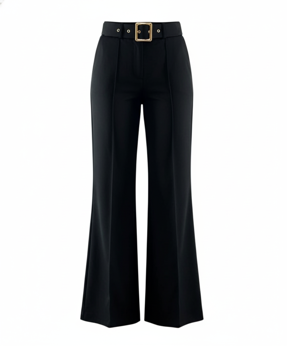 Pantalón acampanado con cinturón que estiliza y realza tu presencia