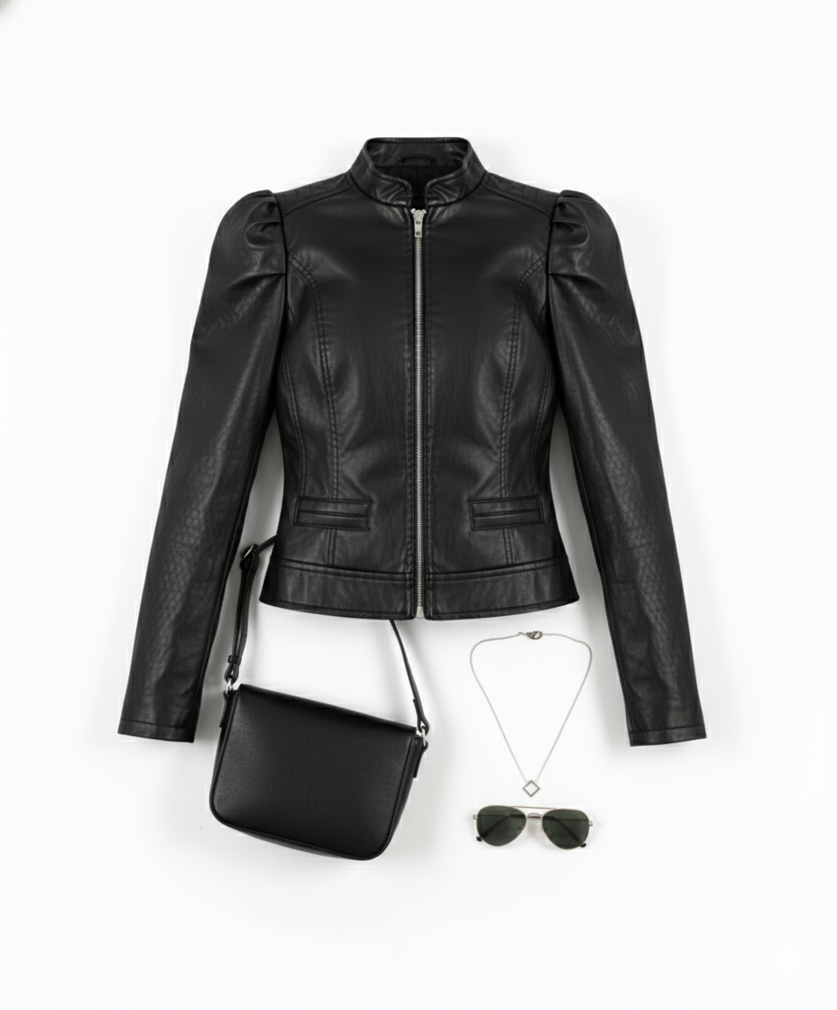 Chamarra de vinipiel con estructura que marca presencia con estilo