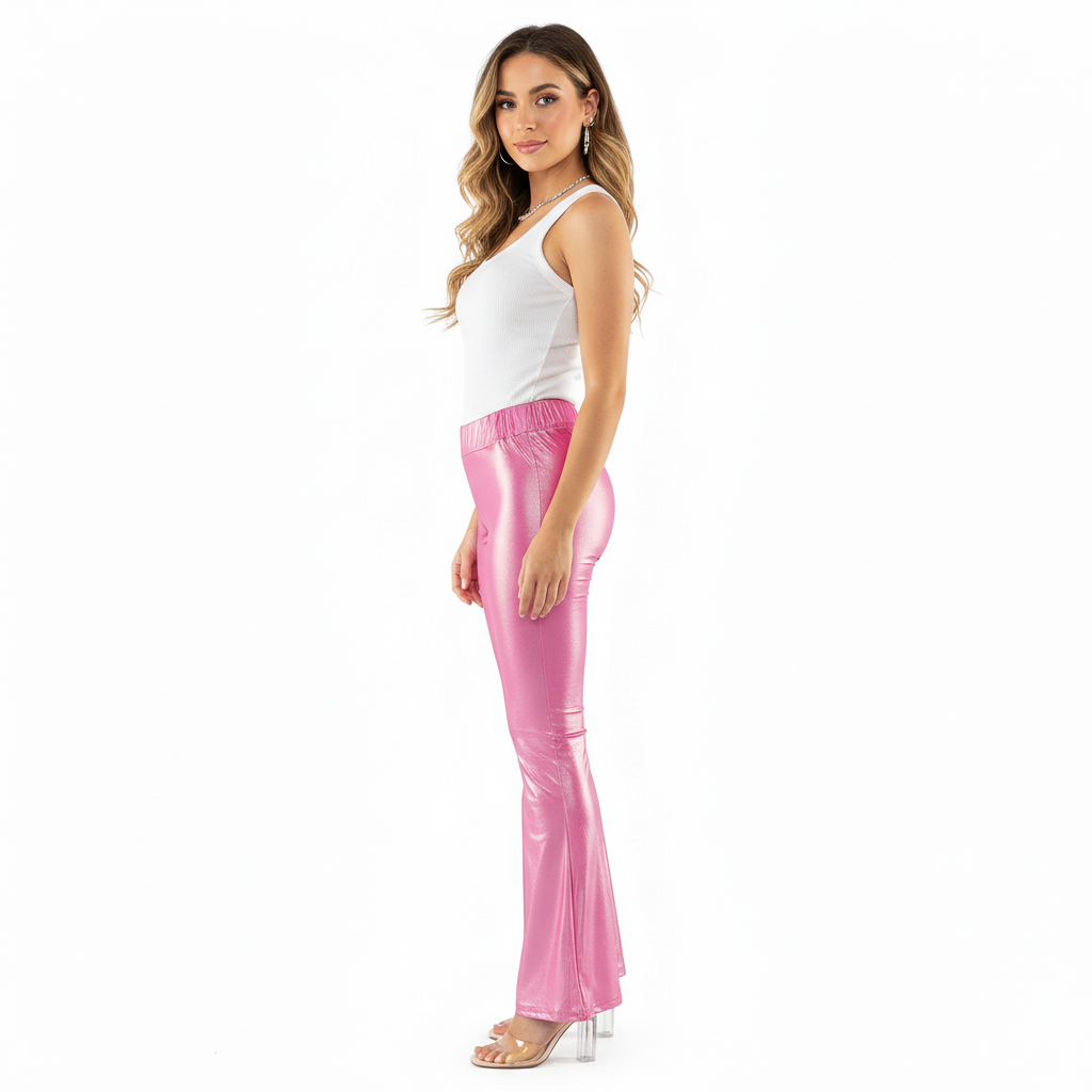 Pantalón acampanado satinado con brillo que potencia tu energía visual