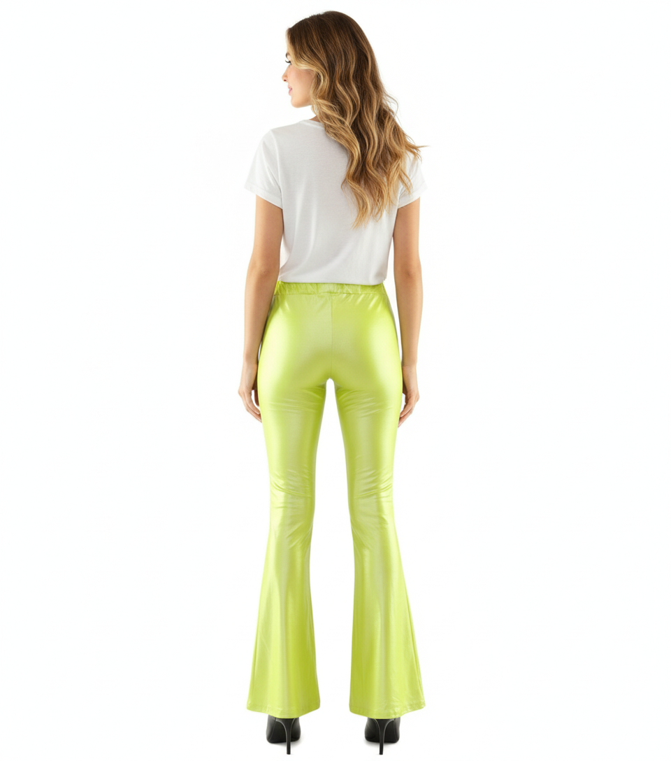 Pantalón acampanado satinado con brillo que potencia tu energía visual