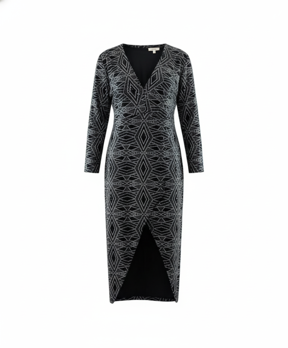 Vestido 3/4 con escote profundo que alarga visualmente tu figura