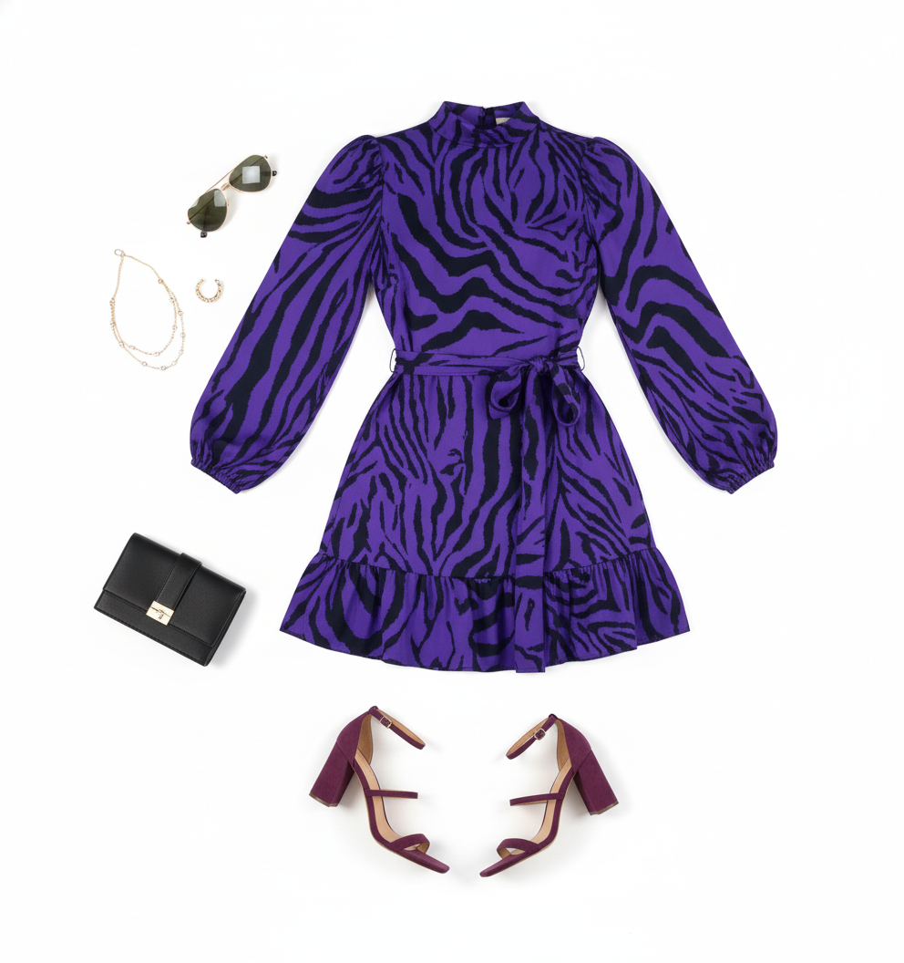 Vestido corto estampado con volumen en mangas que atrae muchas miradas