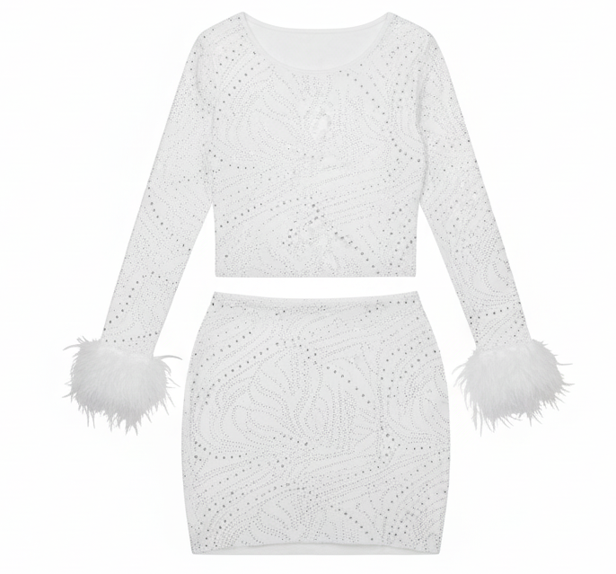 Conjunto falda y blusa con cristales que resalta tu brillo personal