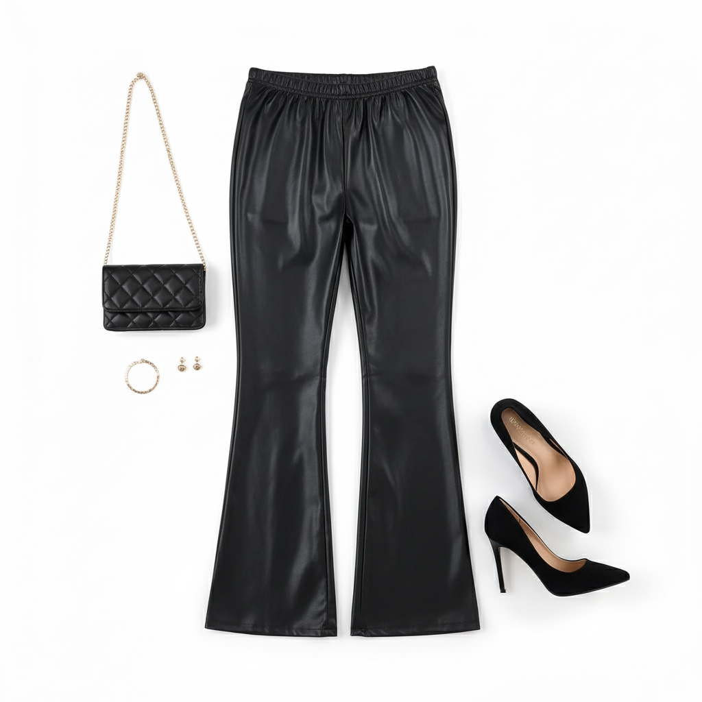 Pantalón acampanado de vinil que alarga tu figura con energía escénica