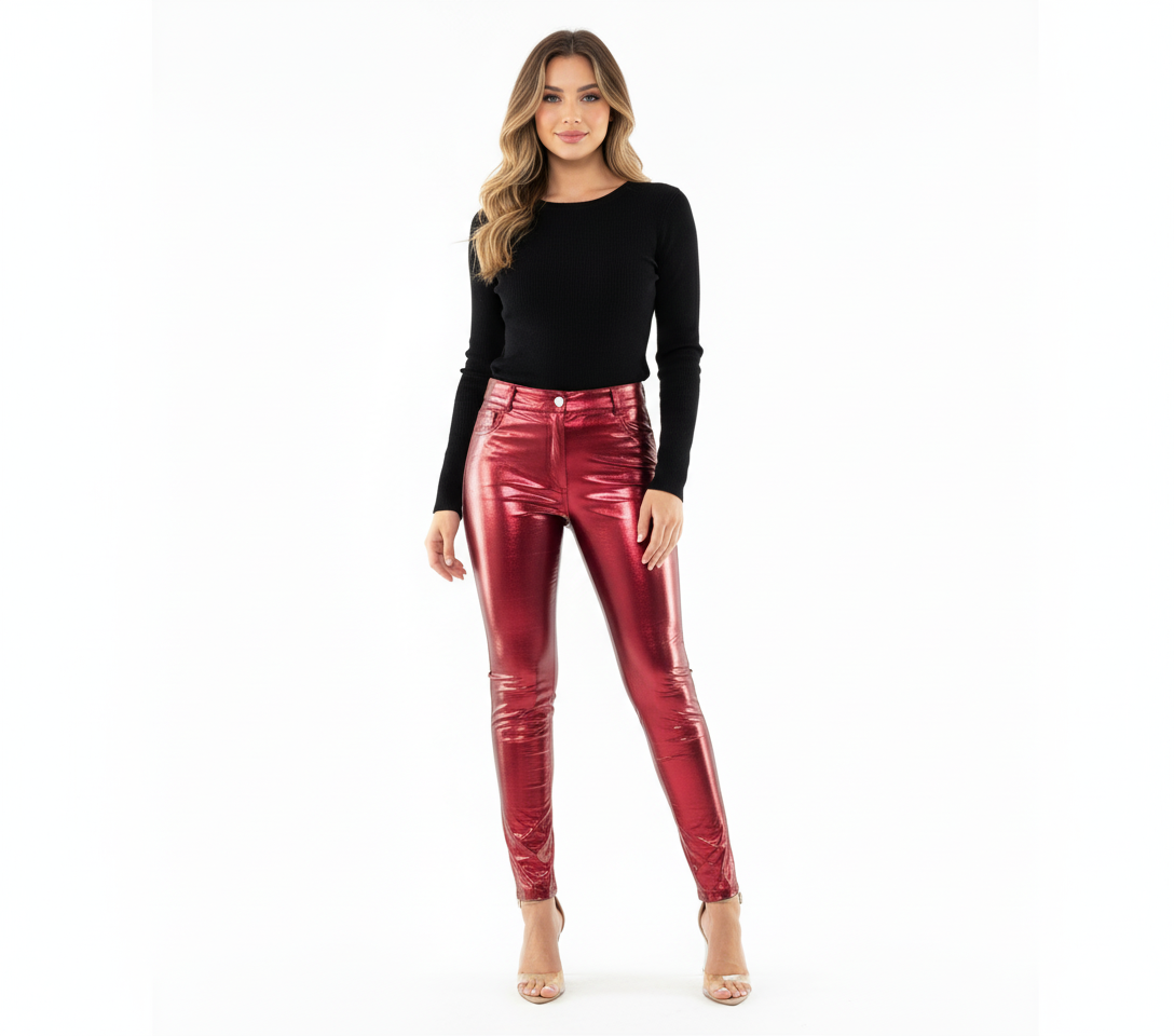 Pantalón ajustado brillante que potencia tu silueta con audacia visual