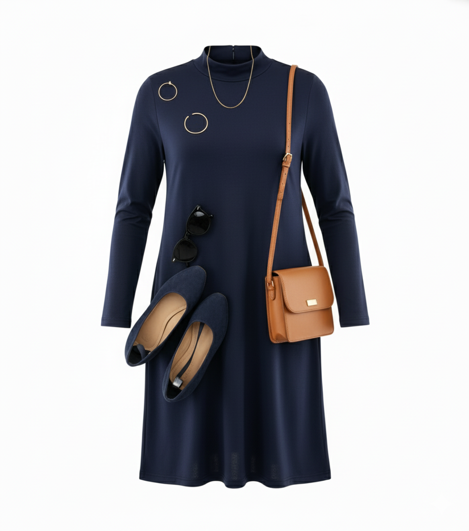 Vestido corte imperio con manga larga que alarga visualmente tu silueta