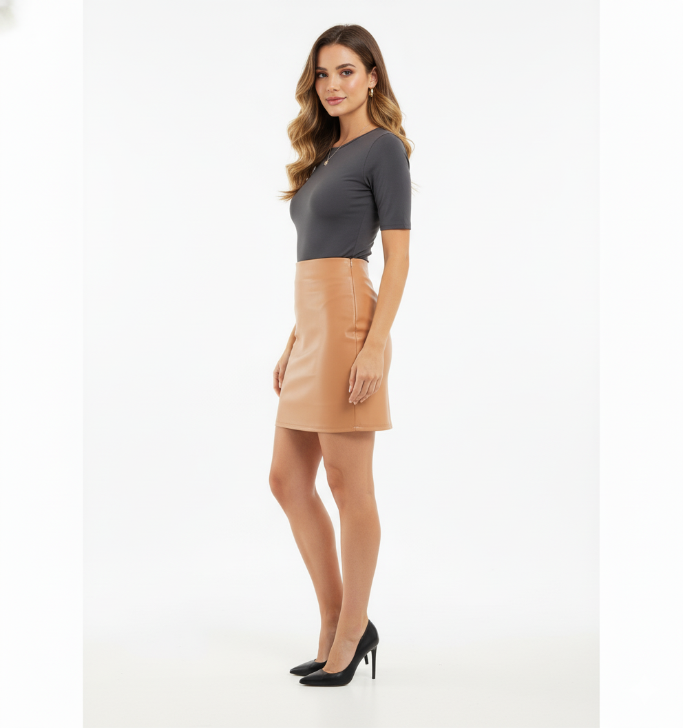 Minifalda vinipiel que define tu silueta con elegancia urbana
