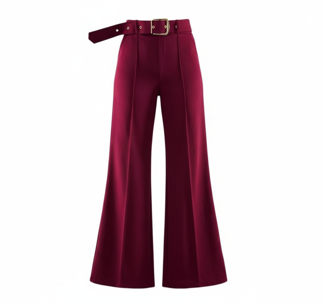 Pantalón acampanado con cinturón que estiliza y realza tu presencia