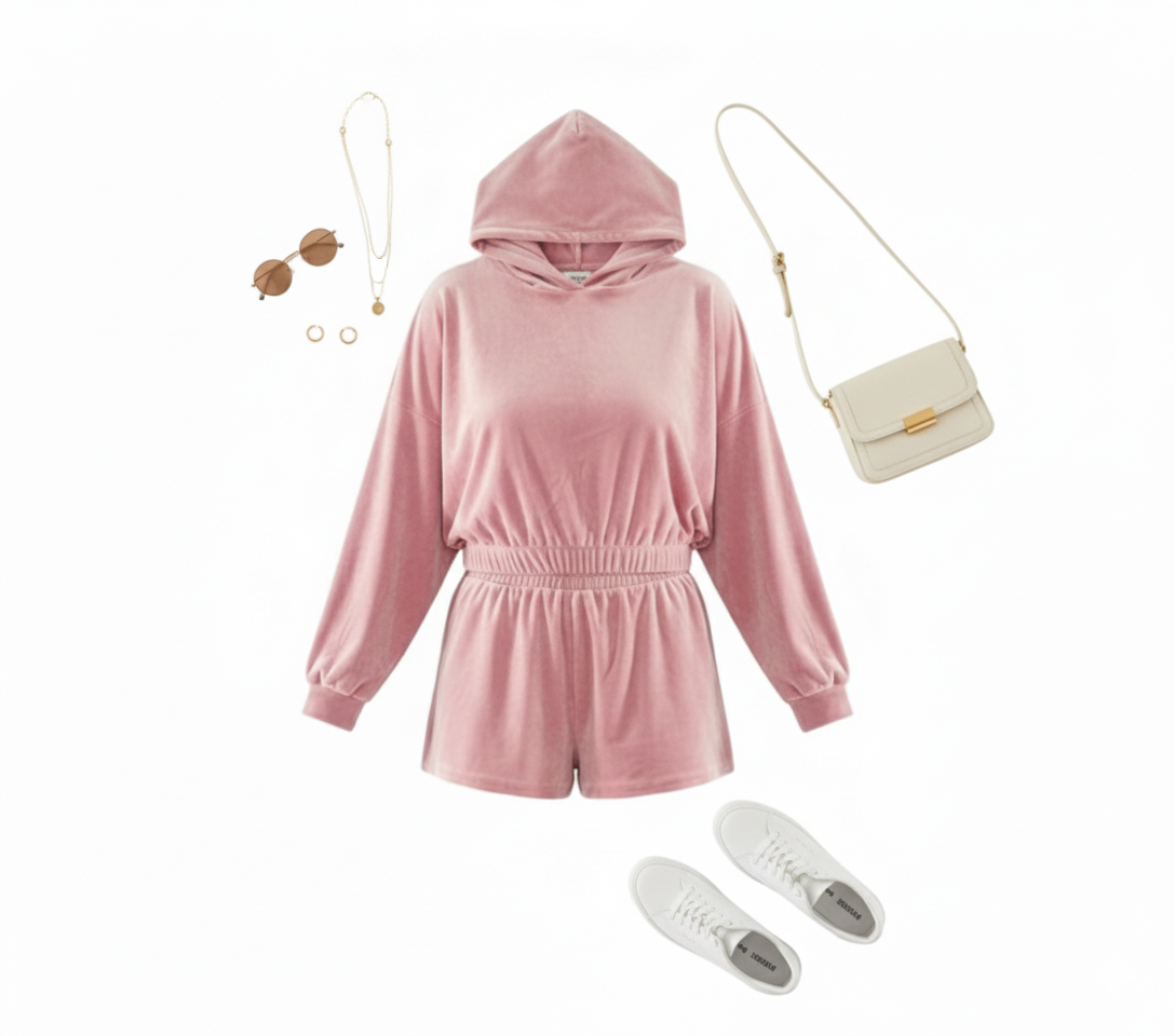 Conjunto curvy de terciopelo suave con sudadera y short para días relajados con estilo