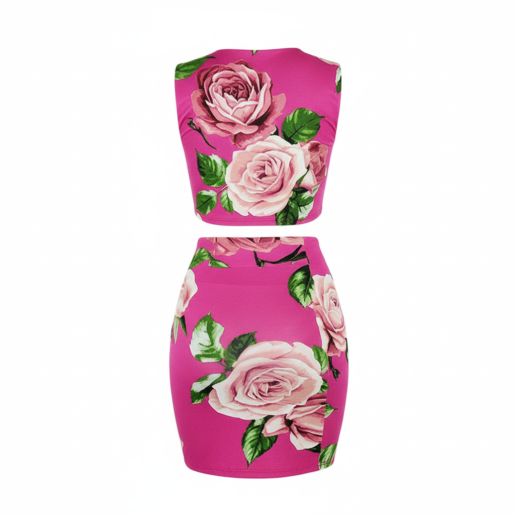 Conjunto floral con minifalda y top ajustable para vibrar con alegría femenina