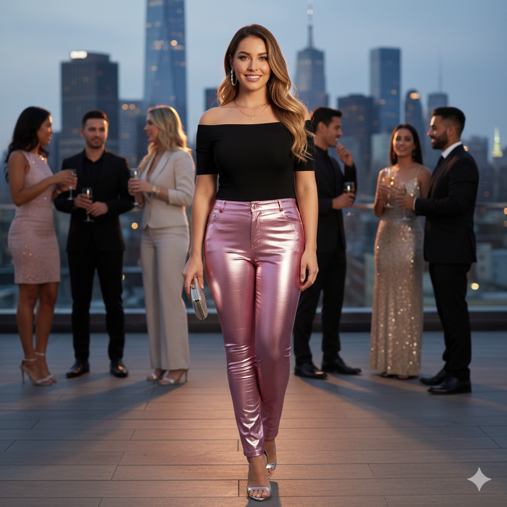 Pantalón ajustado brillante que potencia tu silueta con audacia visual