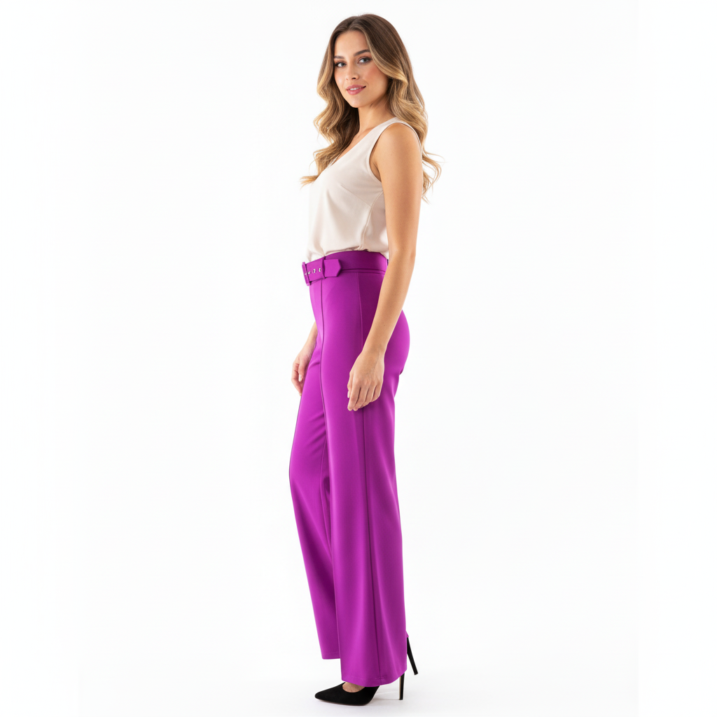 Pantalón acampanado con cinturón que estiliza y realza tu presencia