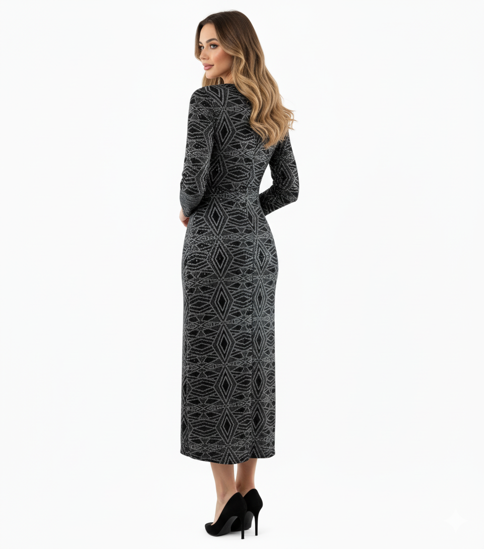 Vestido 3/4 con escote profundo que alarga visualmente tu figura