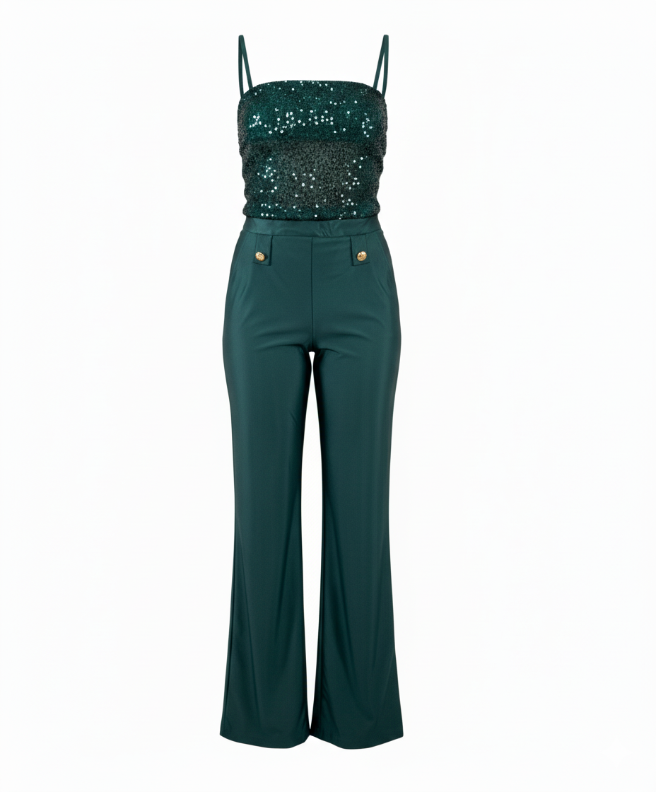Conjunto con escote brillante que alarga tu figura con un toque de glamour