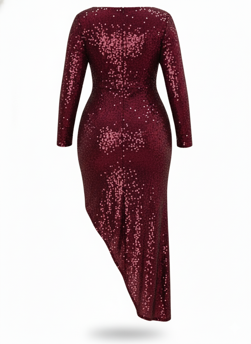 Vestido largo de lentejuelas con escote que celebra tus curvas con glamour