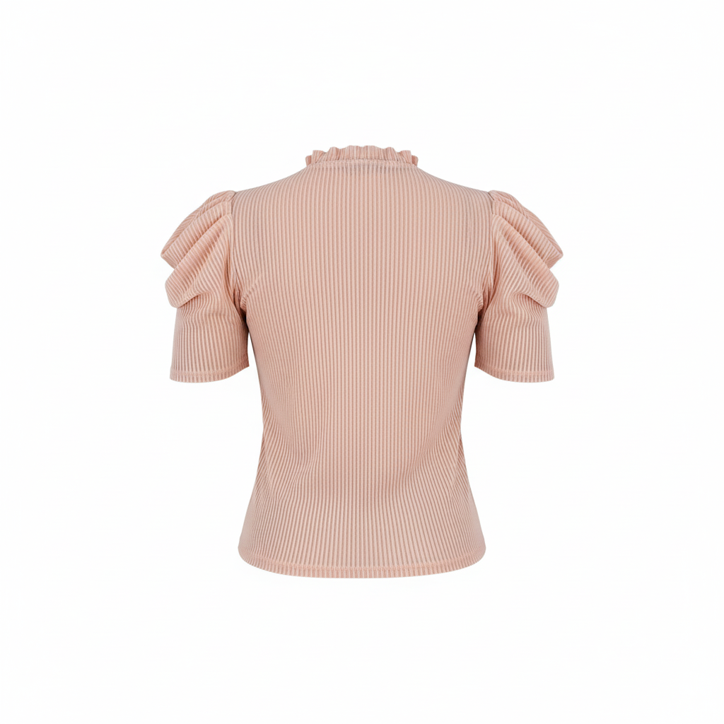 Blusa manga corta tipo farol que combina delicadeza y estructura