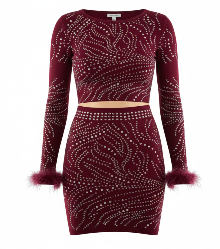 Conjunto falda y blusa con cristales que resalta tu brillo personal