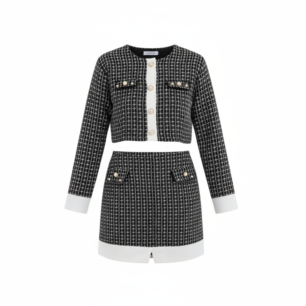 Conjunto con saco y falda corta que proyecta elegancia con orden visual