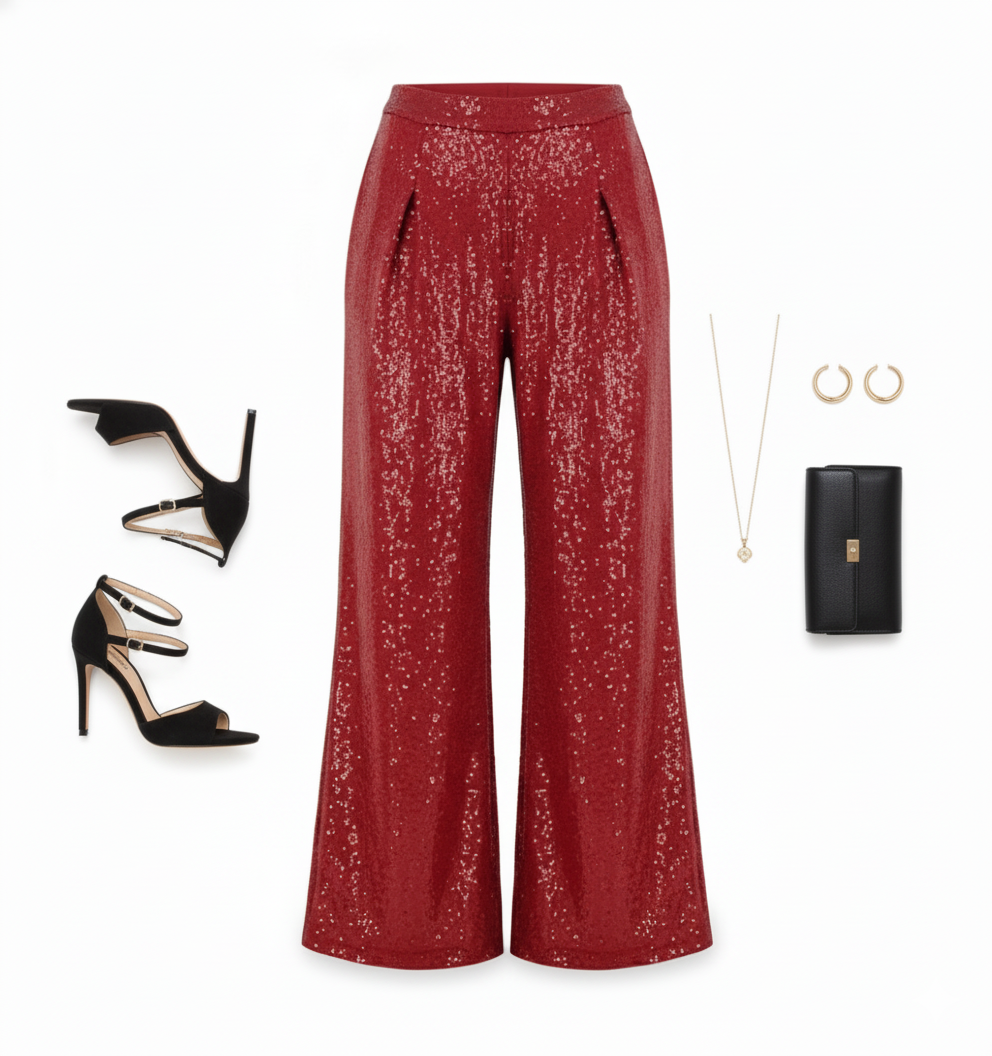 Pantalón acampanado con brillo que alarga y estiliza con glamour