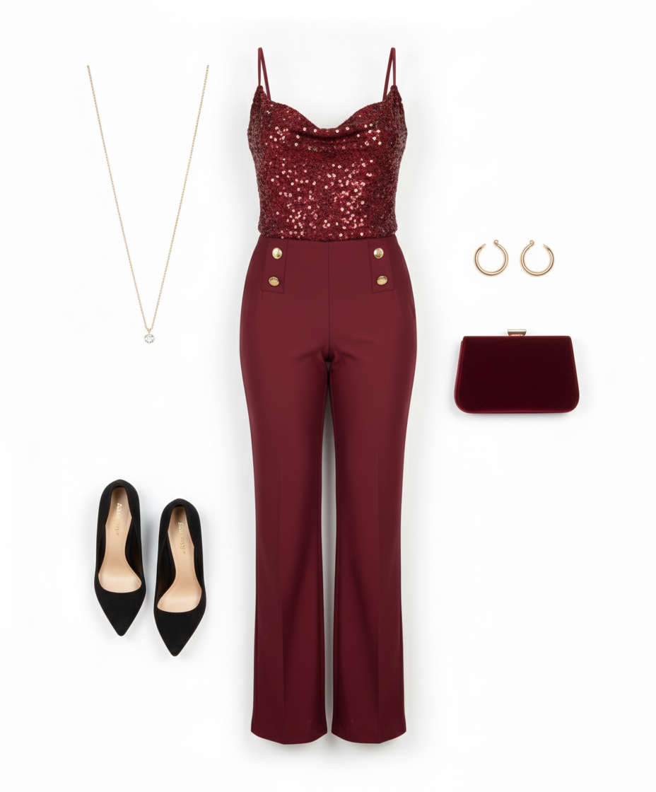 Conjunto con escote brillante que alarga tu figura con un toque de glamour