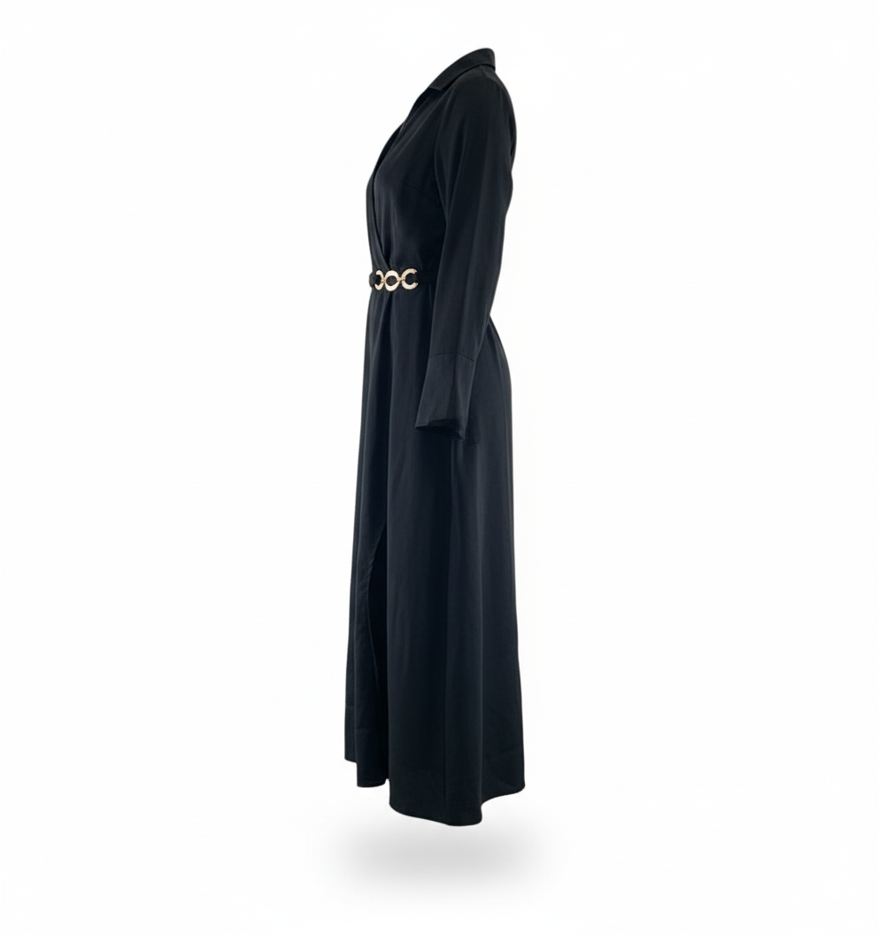 Vestido largo corte imperio con abertura que alarga visualmente tu figura
