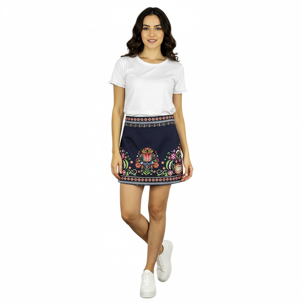 Minifalda estampada que ilumina tu look con frescura y armonía