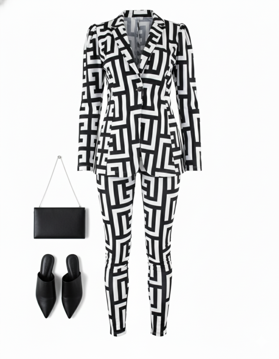 Conjunto blazer geométrico que proyecta seguridad y sofisticación